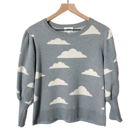 Koch Madeline Daydream Cloud Print Puff Sleeve Light Blue Sweater Size Small - Picture 2 of 5